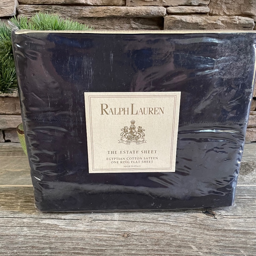 Dignitary Navy Blue Floral Jacquard King Flat Sheet, 280 TC Sateen, NIP